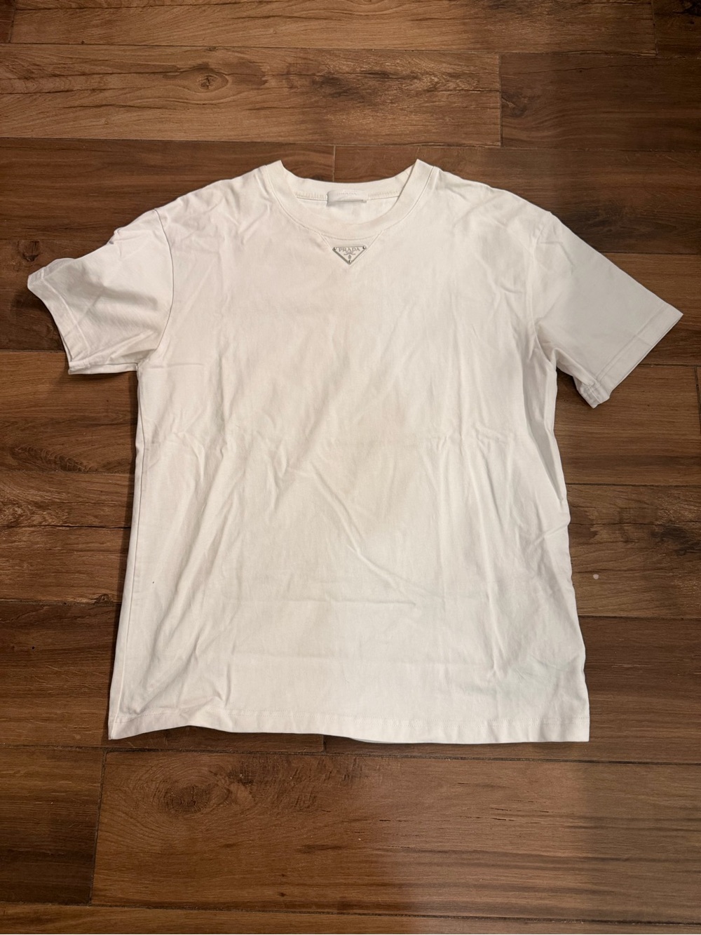 Men's White Prada Crewneck T-Shirt with Triangle Logo Size Medium